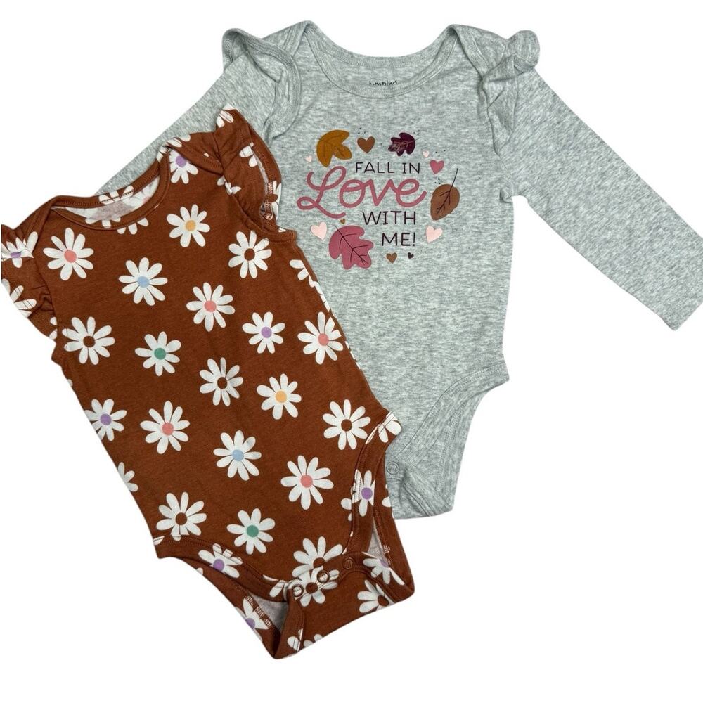 Jumping Beans Bodysuit Bundle Baby Girl Flowers Brown Gray 9 Months